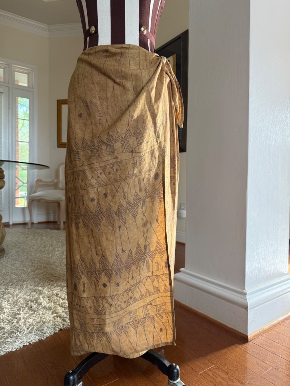 VTG Lauren Ralph Lauren Womens Maxi Tie Wrap Skirt 100% Linen 12 Boho Aztec - Picture 4 of 10